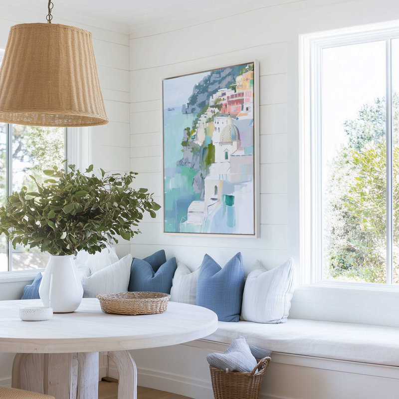 Coastal Village Glow II, H 19 po x l 13 po, Toile avec cadre, Chrome poli