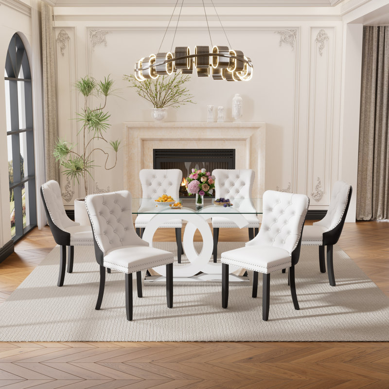 Ensemble de salle à manger L 63 x l 35,4 Kamarious, 7, Noir / blanc, Noir