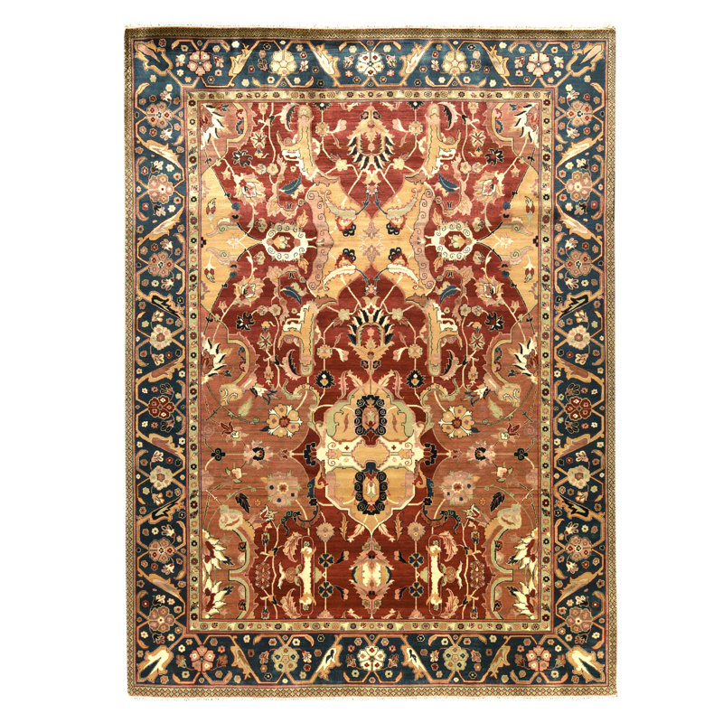 High-Quality Hand-Knotted Red And Blue Area Rug