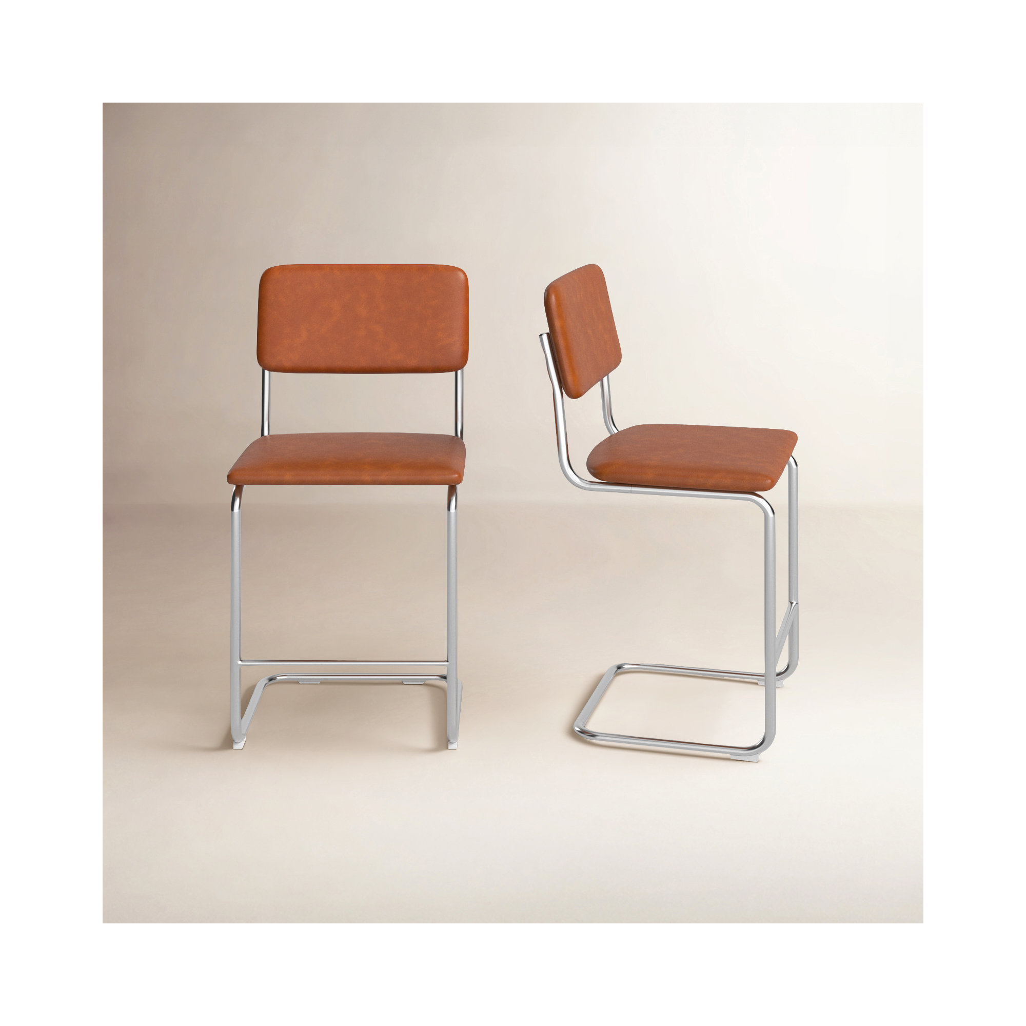 Walsh Vegan Leather Bar & Counter Stool, Counter Stool (24” Seat Height), Saddle Tan Vegan Leather
