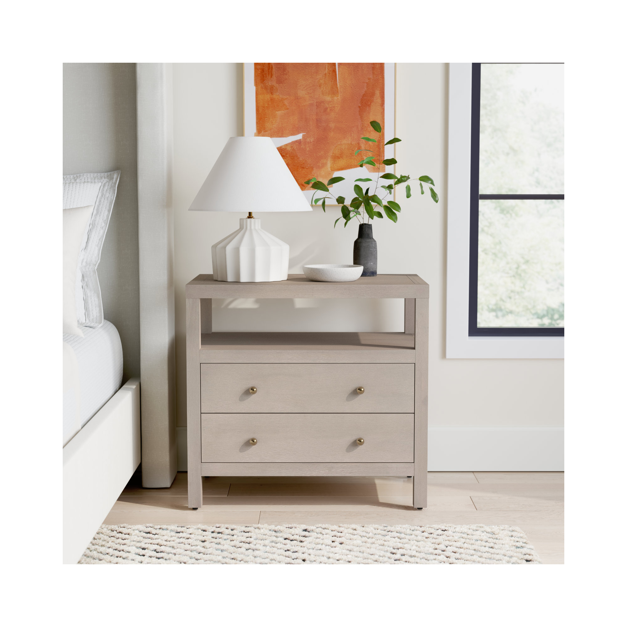 Celine 28" 2-Drawer Nightstand, Antique Taupe