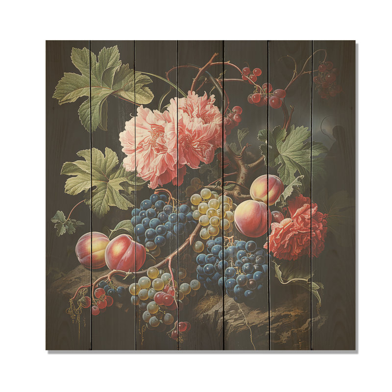 Peinture de la Renaissance d'un fruit du raisin II - fruits sur bois, H 25 po x l 25 po
