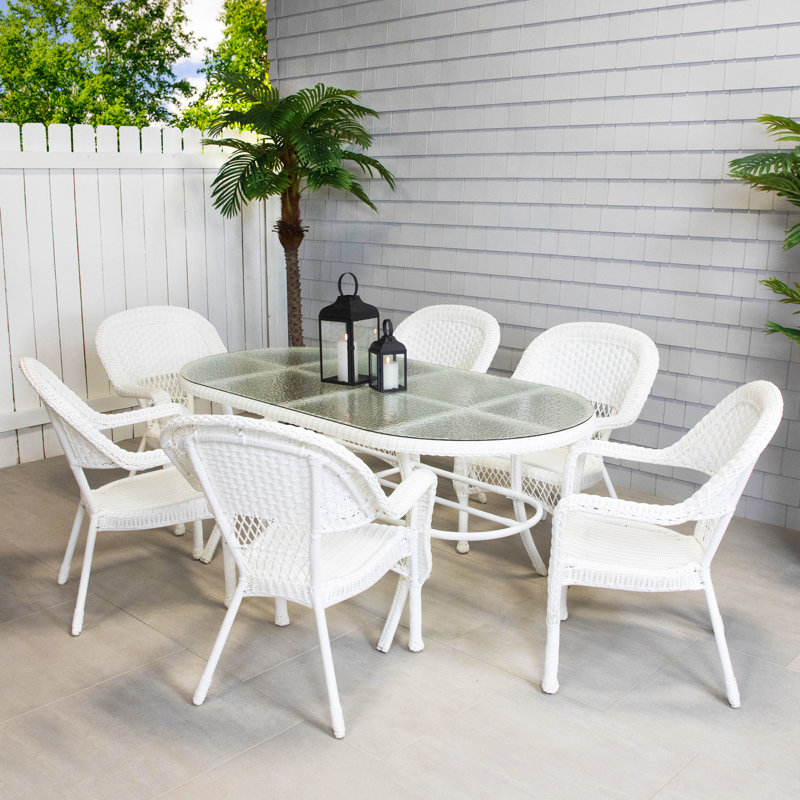 7-Piece Wicker Outdoor Dining Set, White