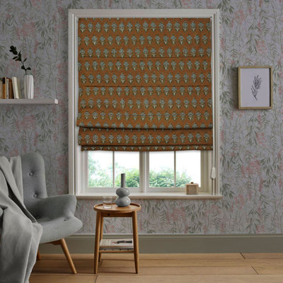  Rouille de haut en bas 100% occultant à motif floral occultant en lin épais et romain pour les traitements de fenêtre, fait à la main, imprimé en bloc, stores, décoration de chambre, obscurcissement, mormukut