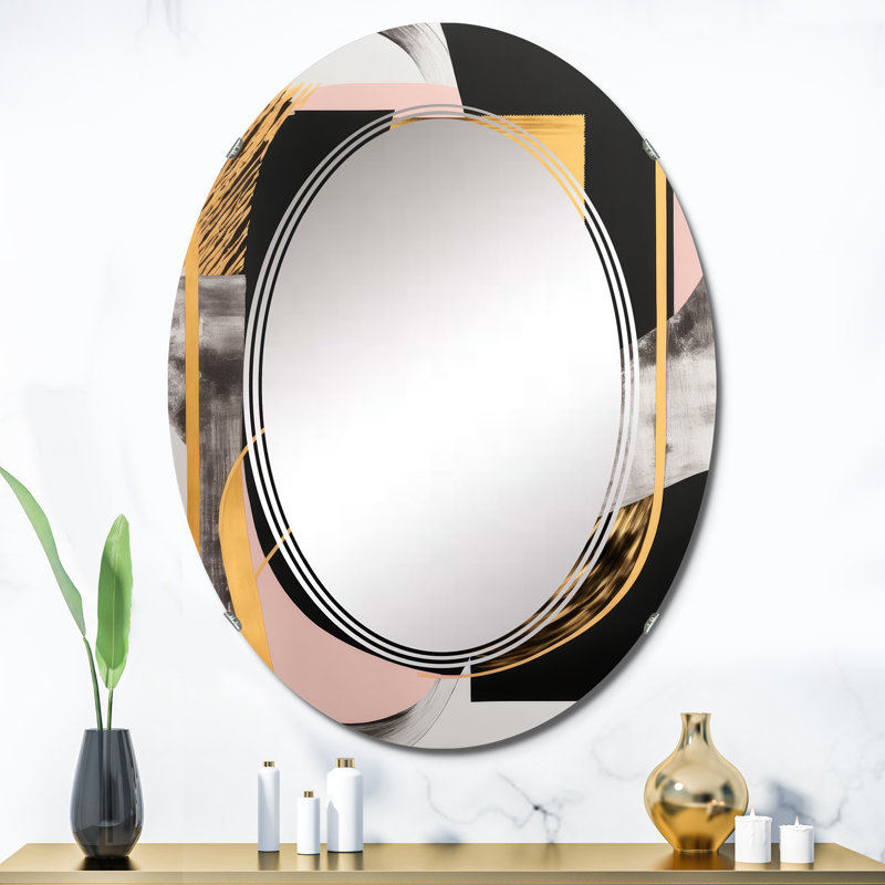 Priyal rose et or Art déco I - Miroir mural moderne transitionnel, 36 po x 24 po