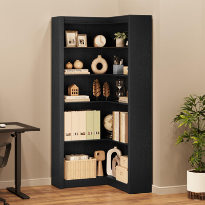 Bibliothèque en coin 71,8 "en L avec ensemble anti-basculement, grande étagère de rangement à 5 niveaux, grande bibliothèque d'angle pour le salon et le bureau à domicile