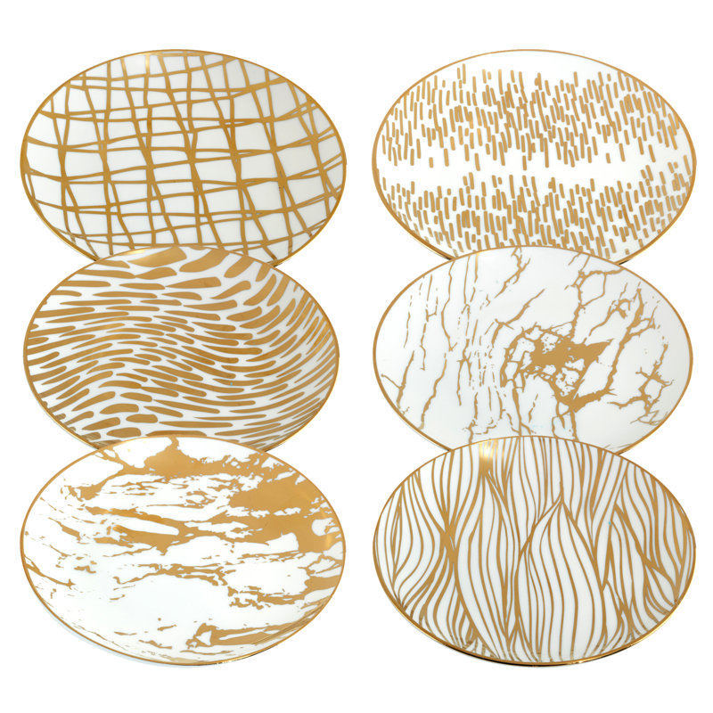 Matrix Gold Set of 6 Plated Canape Plates 6in asst