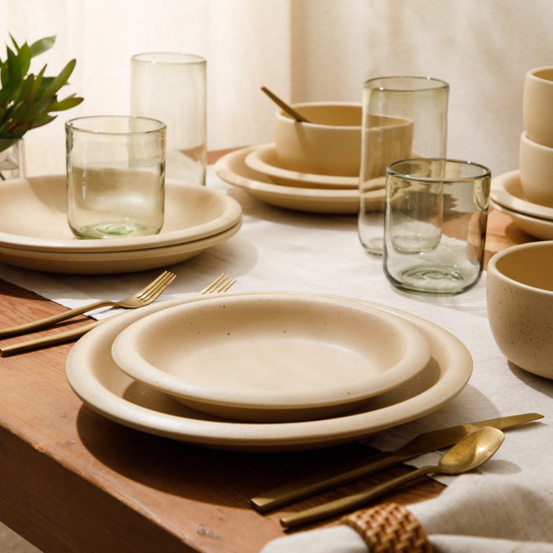 Bloomhouse Corcisa Clay 12 Piece Stoneware Reactive Glaze Dinnerware Set - Prosecco Blush Pink, Beige