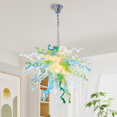 Lustre spoutnik moderne en verre soufflé à la main 28 po x 20 po