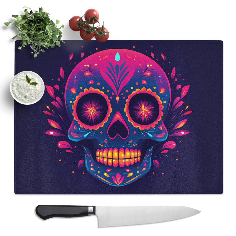 Sugar Skull  Glass Chopping Board