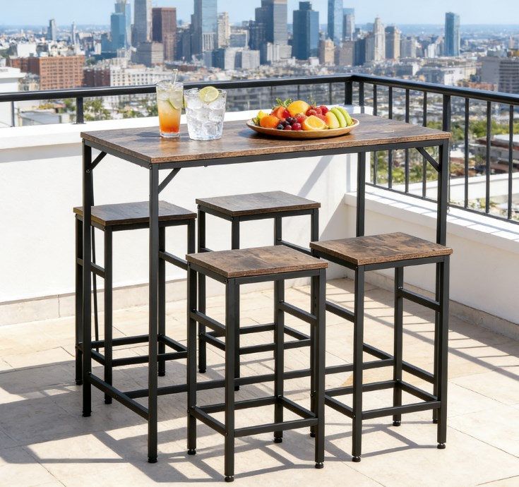 Ensemble de table de salle à manger 5 pièces, table et 4 tabourets, peu encombrant