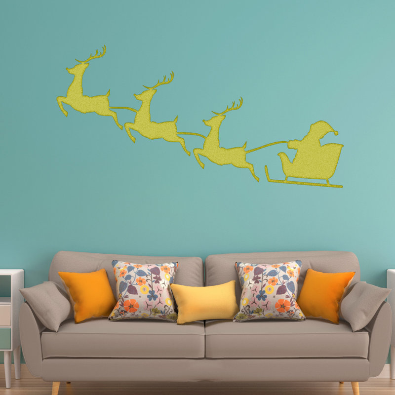Décalcomanie murale noël renne père noël, H 22 po x l 40 po, Or
