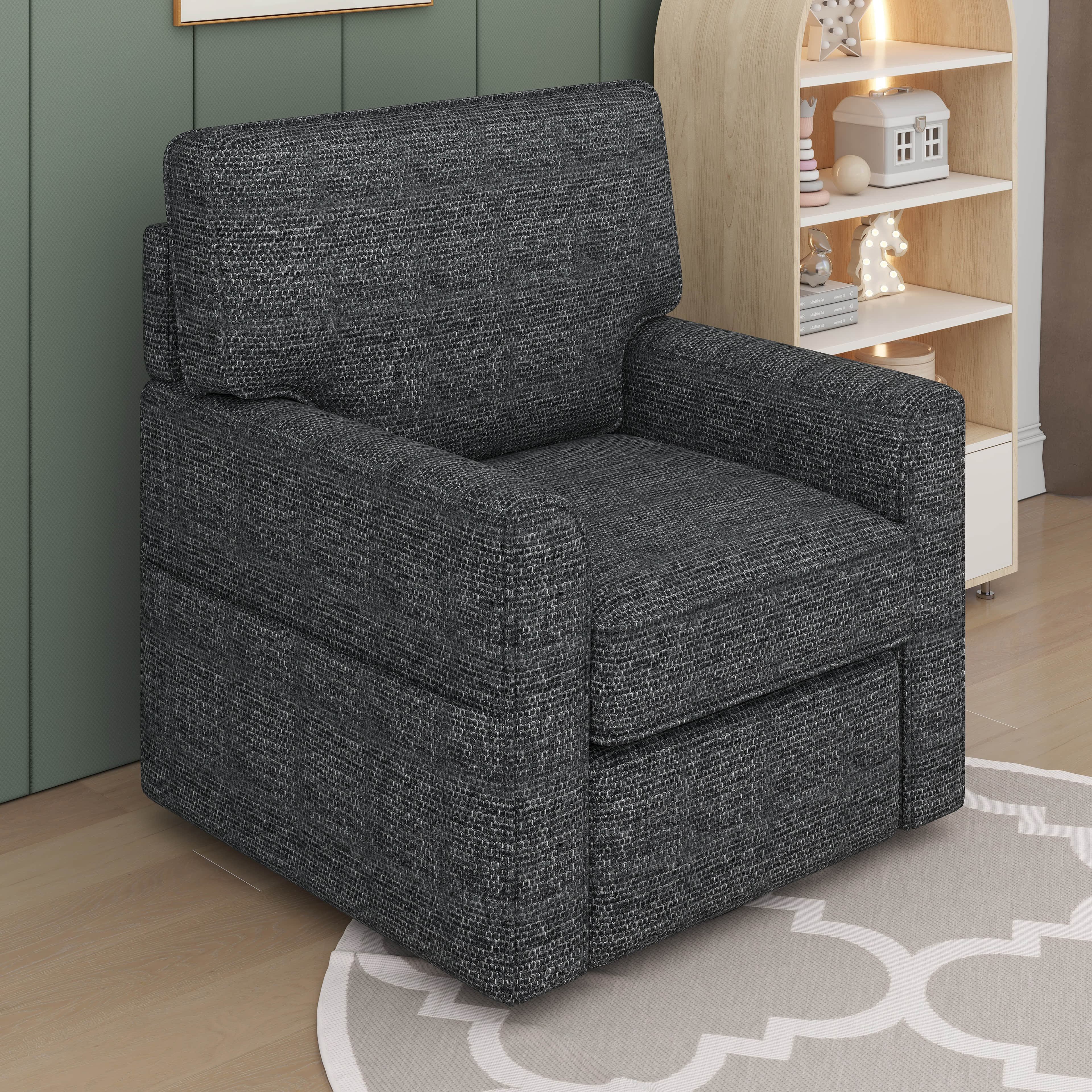 Ebern Designs 360° Upholstered Swivel Barrel Armchair Accent Chair With ...