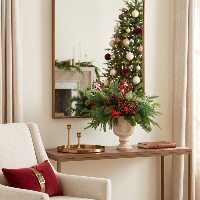 Holiday Centerpiece with Pinecones and Berries