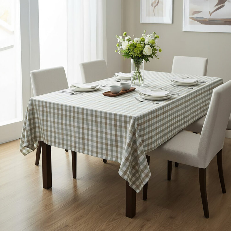 --- Rectangular Tartan Tablecloth, Green/Brown