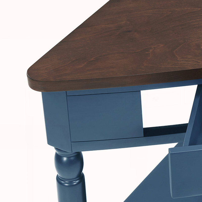 33.8'' Small Triangle Corner Table, Espresso/Blue