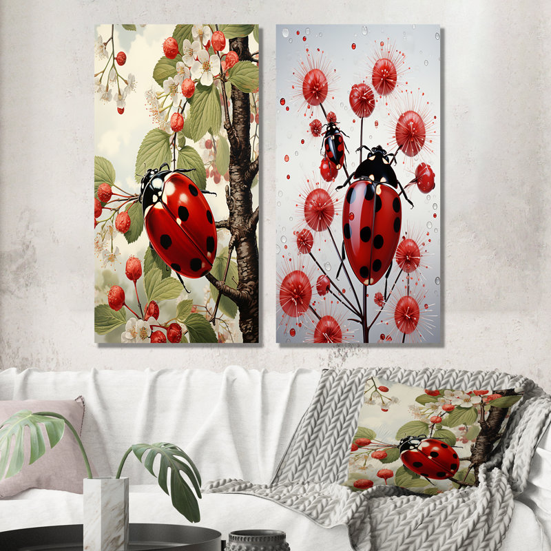 Cherry Lived Landbug - Coccinelle, ensemble de 2 reproductions d'art en métal, H 32 po x l 32 po