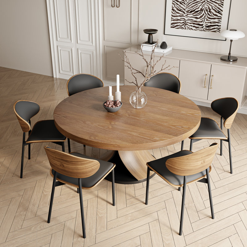 Ensemble de salle à manger 2 à 8 places en bois massif, 7 pièces : table, 6 chaises, H 29,52 po x l 59 po x P 59 po