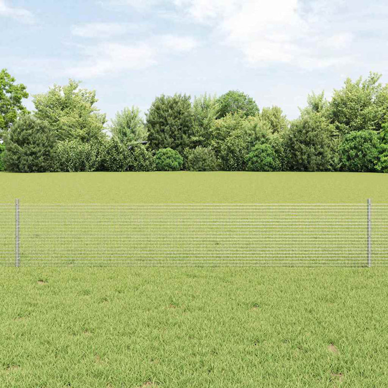 Vidaxl Fence With Posts Steel, Silver, 40cm H x 1000cm W x 2.7cm D