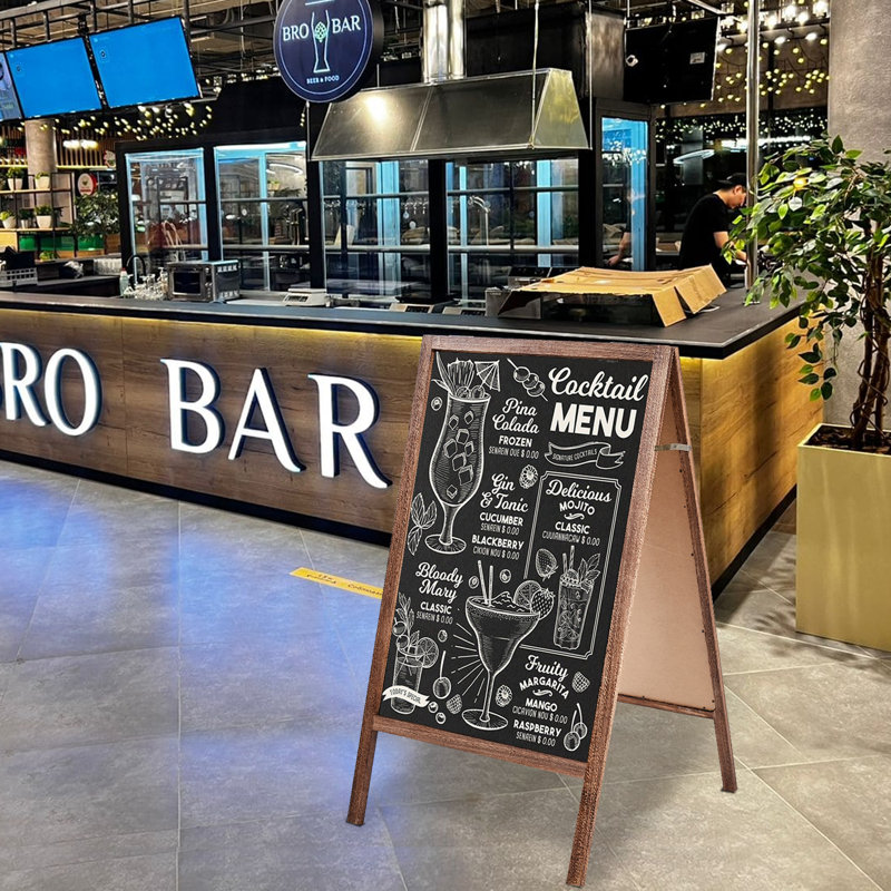 Double Side Wood A-Frame Chalkboard Sign Menu Display for Restaurant Business or Wedding, Brown