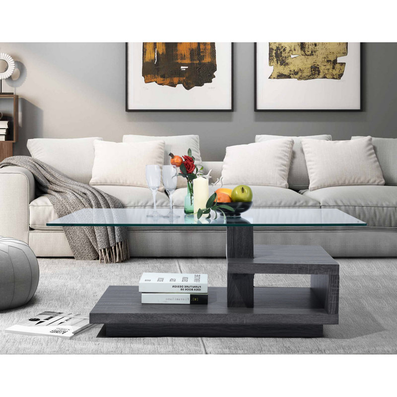 Jamilee Abstract Coffee Table with Storage, Dark Oak