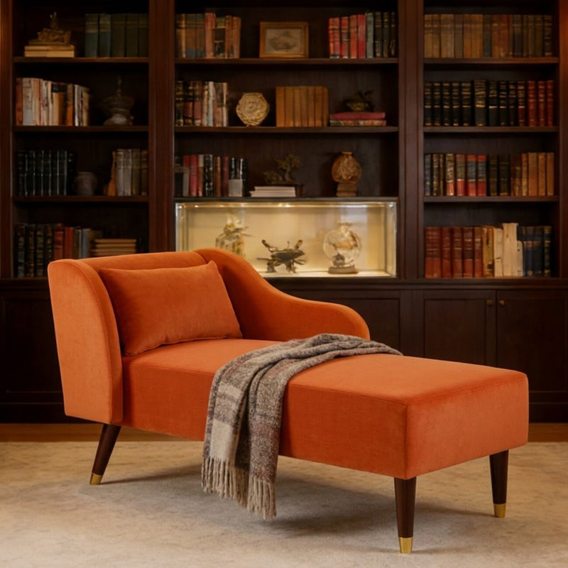 Chaise longue rembourrée en velours Barbanell, Orange