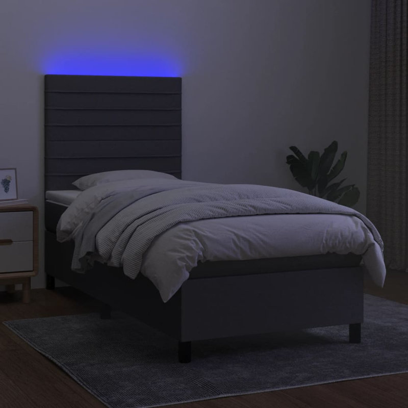 Lit standard avec matelas Persea, Gris clair / noir, Tissu, Simple TG