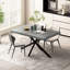 Table de salle à manger rectangulaire rétro avec plateau en pierre gris foncé et rangement