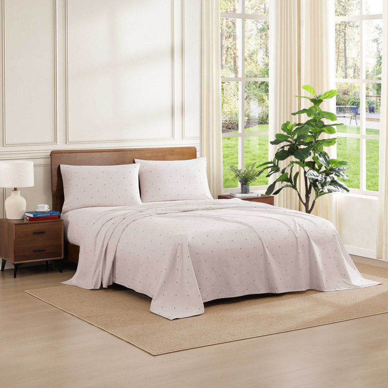 Ensemble de draps en coton percale Tommy Hilfiger, Ensemble de draps pour lit simple TG avec 1 taie d, Beige
