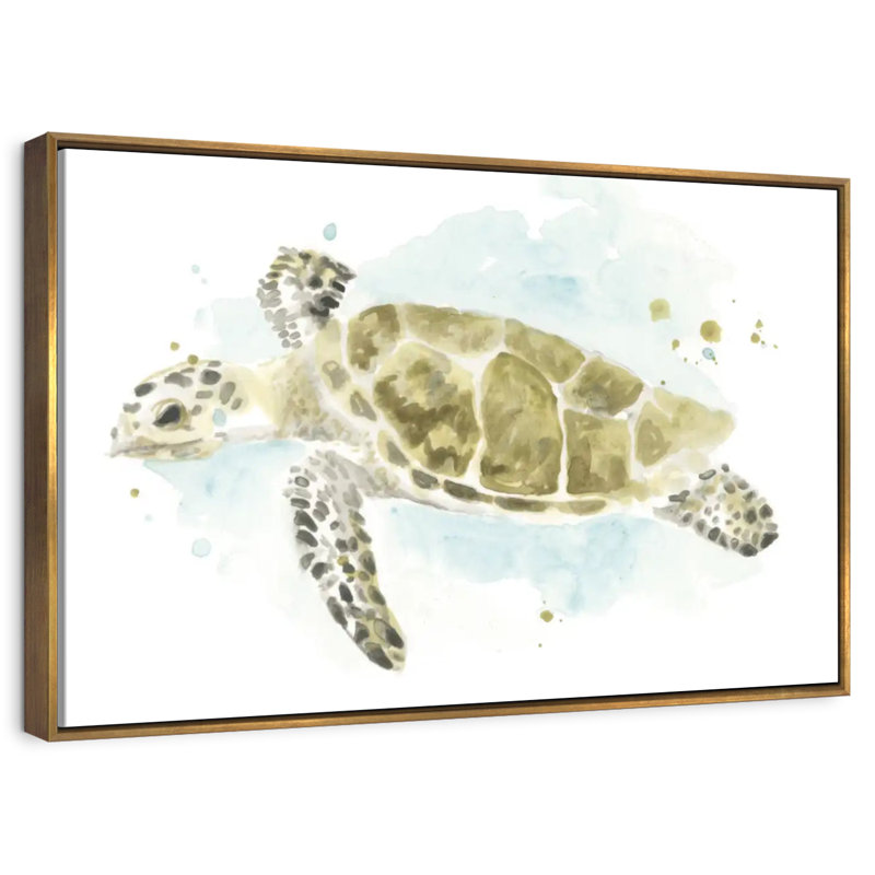 Étude de tortues de mer à l'aquarelle II, 46 po x 31 po, Cadre flottant doré