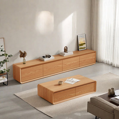 Rubberwood TV Stand and Coffee Table Set