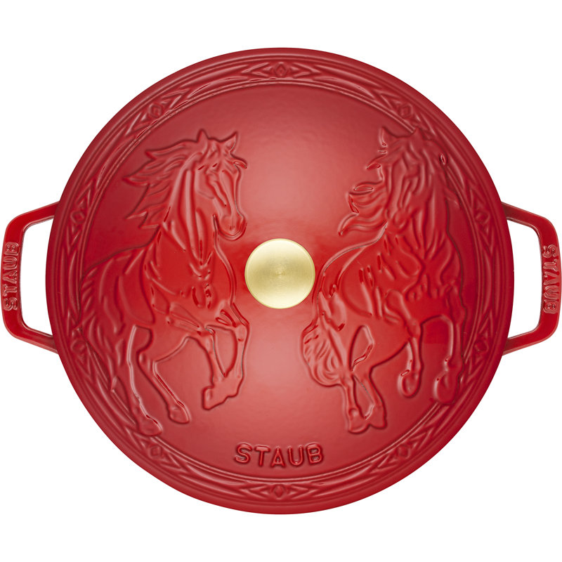 Staub Cast Iron Essential French Oven, Dutch Oven, 5-Quart, Serves 5-6, Made In France,  With Horse Lid - Cherry, Cherry