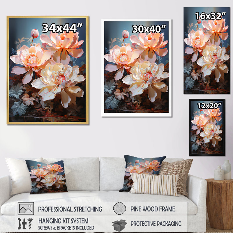 Fleurs de lotus de la pureté IV sur toile, H 32 po x l 16 po x P 1 po, Toile tendue