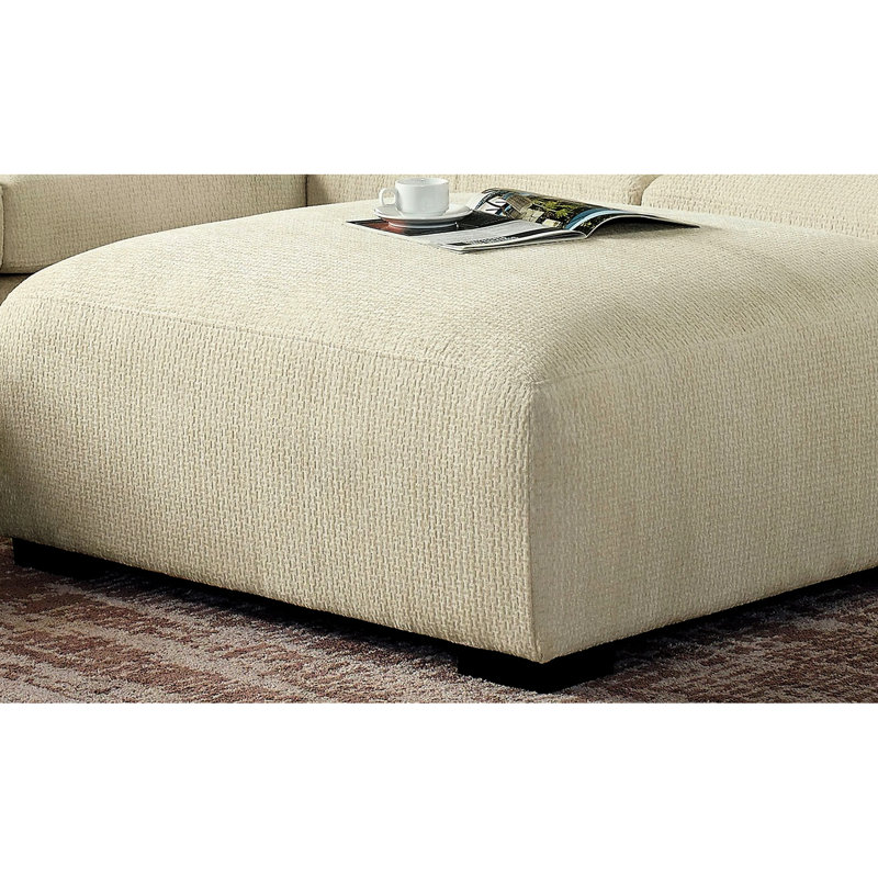 Beige Square Contemporary Chenille Upholstered With Memory Foam Top And Tapered Solid Wood Legs, 42 Inches Wide Long, 21 High, Modular Configuration Featuring Layer Deep, Tall,