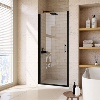 Porte de douche à porte pivotante l 30 po x H 72 po, verre trempé transparent ANSI / SGCC de 6 mm, revêtement Nano Easy-Clean à double face, film de sécurité résistant aux chocs, idéal pour la rénovation de salles de bain modernes d'appartements 