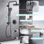 Douche à main noire matte et pomme de pluie de 8 po - 3 réglages, barre coulissante réglable, corrosion, trous de pulvérisation, bec pivotant, boyau de 59 po, système de fixation murale avec résistance à la décoloration, 1,8