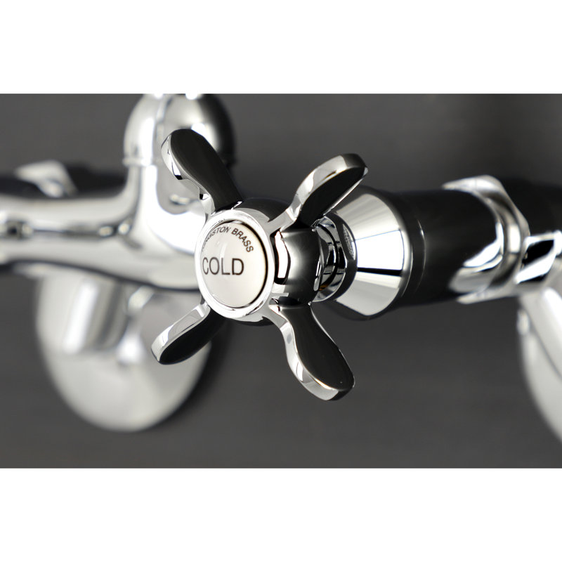 Kingston Brass Kingston Two-Handle 2-Hole Wall Mount Bar Faucet, Polished Chrome, Cross Handle