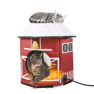 Maison d'extérieur chauffée pour chat - Abri isolé avec coussin chauffant pour animaux domestiques, chats de grange et chatons (conception de grange)