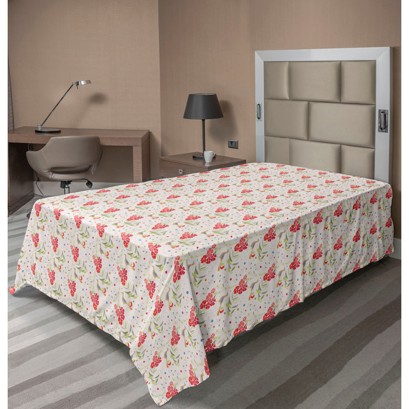 Drap plat moderne de style bohème Ambesonne, Drap plat pour lit simple, Corail foncé / motif floral vert pâle