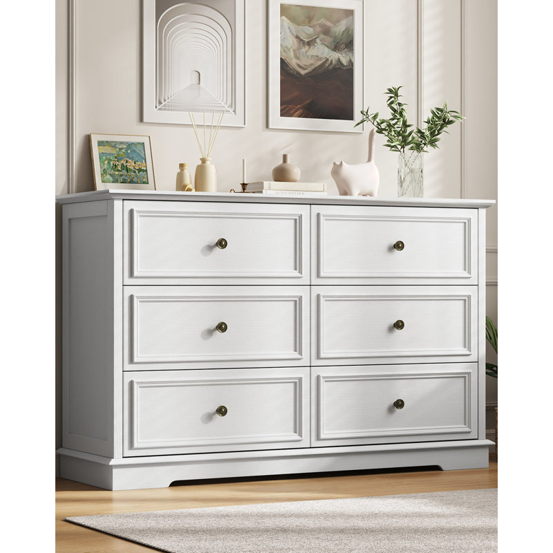 Ensemble de chambre à coucher 3 pièces, commode 6 tiroirs et table de chevet 47,2 po, White