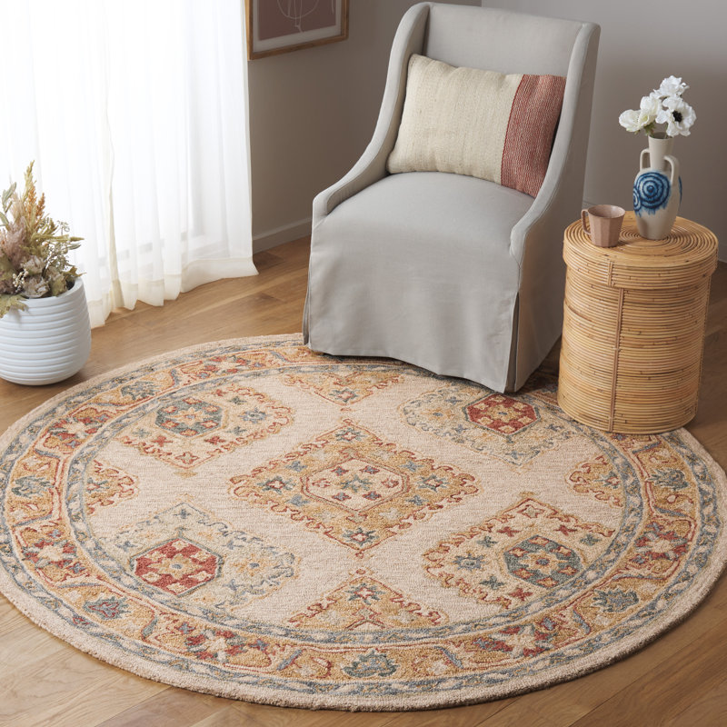 Olavarria Hand Tufted Wool/Cotton Southwestern Rug in Rust/Beige, Round 6'