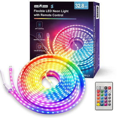 32.8 ft RGBWIC Dynamic Color Changing LED Rope Light Plug-In Indoor Outdoor Neon Strip Light with APP and Remote Control for Christmas Holiday Decor