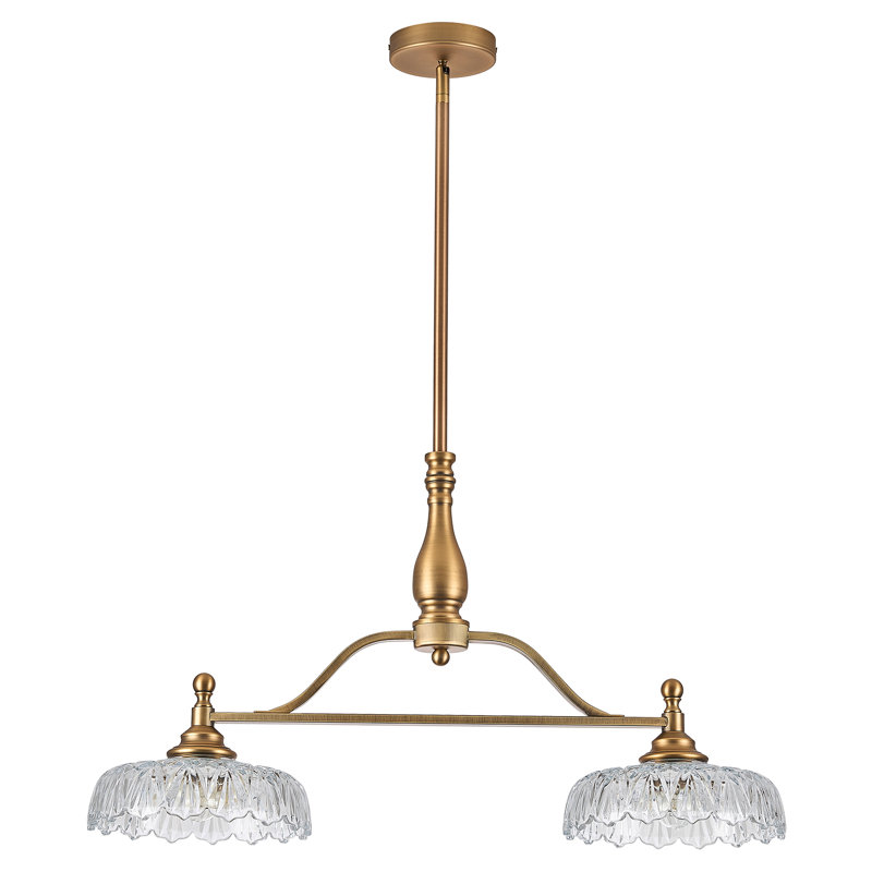 Luminaire suspendu rétro 2 lumières style designer, Brushed Brass, 2