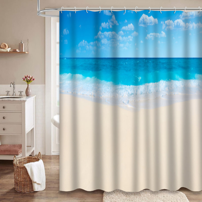 Rideau de douche à 12 crochets Summer Beach, L 72 po x l 72 po