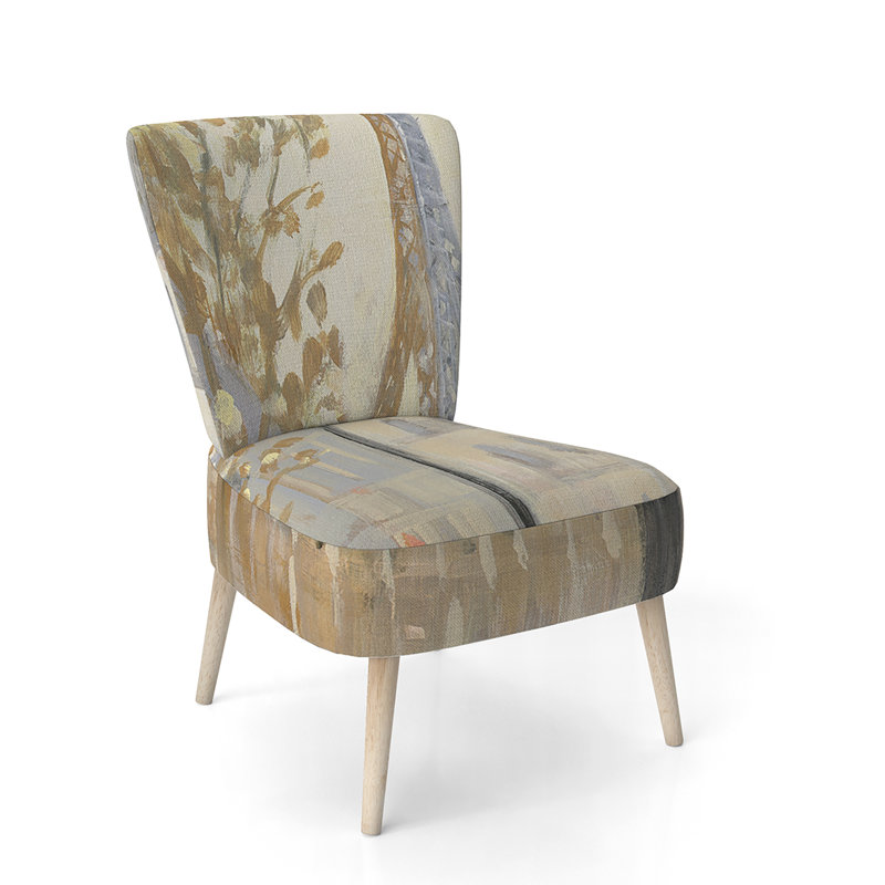 Upholstered Floral Side Chair - Modern floral Accent Chair, Abstract Beige Polyester Blend 1