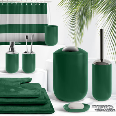 Complete 23 Piece Bathroom Accessory Set with Bath Rugs, Shower Curtain Set, Liner, and Hooks