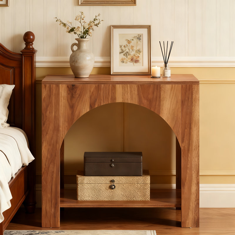Wood Nightstand With Storage, Modern Night Stand For Bedroom, 27.56" W X 15.75" D X 25.59" H, Rustic Brown