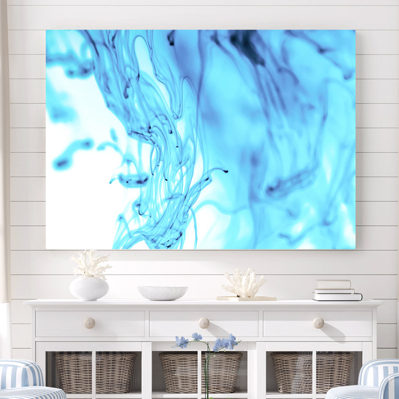 «Kerriana Blues Shower Liquide Abstract», impression sur toile tendue, H 26 po x l 50 po x P 1,5 po
