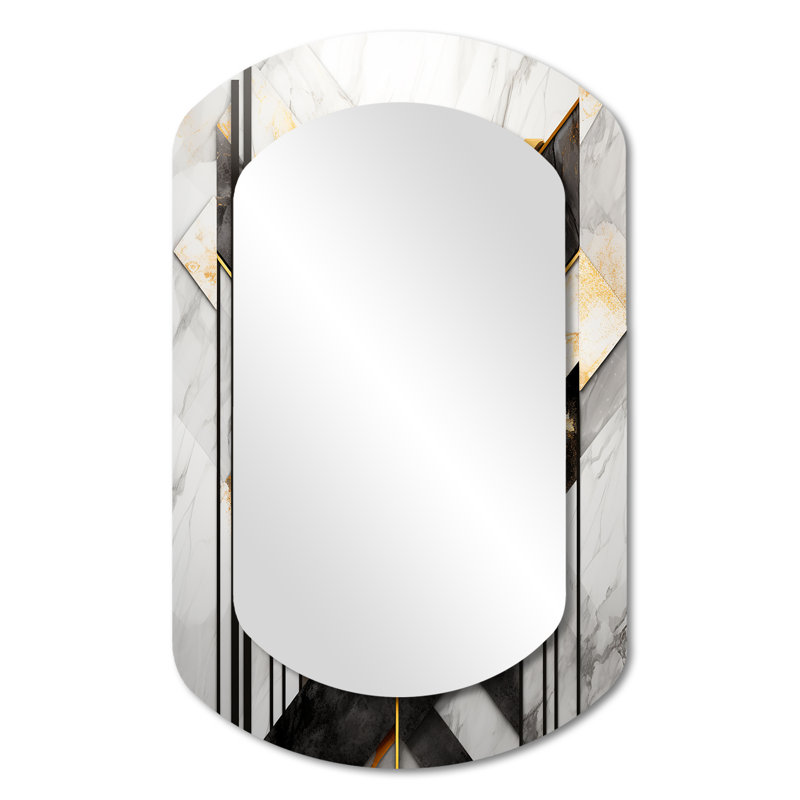 Golden Triangular Chevron - Abstract Geometric Asymmetrical Shapes - Modern Large Wall Mirror, 31" x 19"