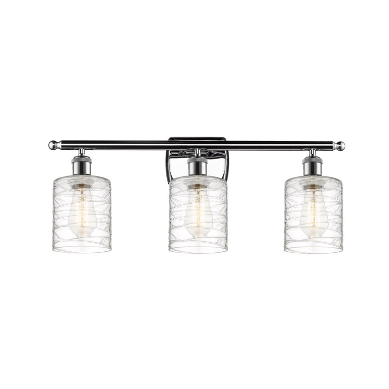 Leilani 3 - Light Dimmable Vanity Light, 60 Watt Vintage Incandescent Bulb, Polished Chrome, Clear Deco Swirl